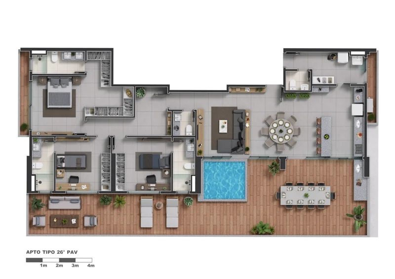 Planta humanizada de apartamento do 26º pavimento