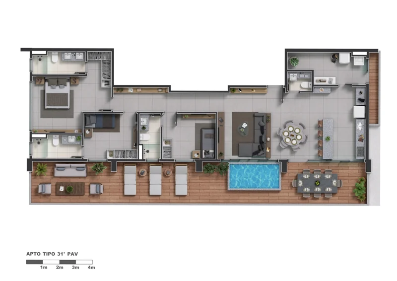 Planta humanizada de apartamento do 31º pavimento